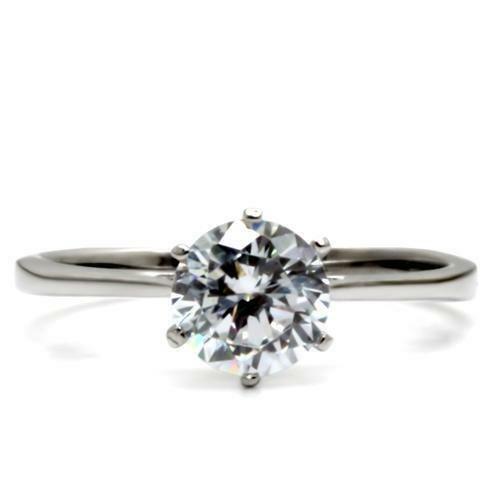 TK025 – High polished (no plating) Stainless Steel Ring with AAA Grade CZ in