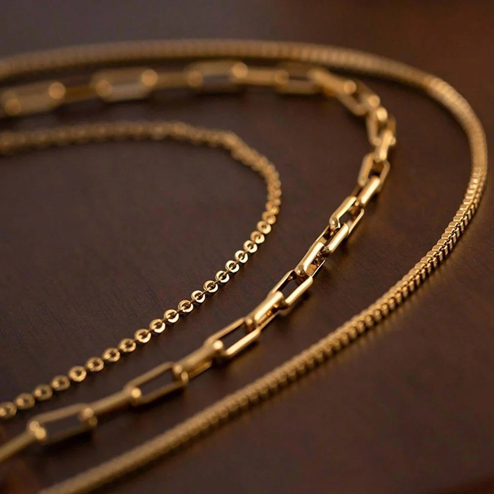 3pcs Womens Necklace 18K Gold Plated Stainless Steel Chain Woman Fashion Jewelry