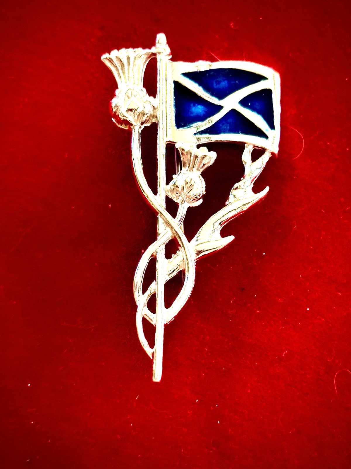 Scottish Silver Tone Blue Enamel Flag Thistle Kilt Pin David Hinwood Design Mint