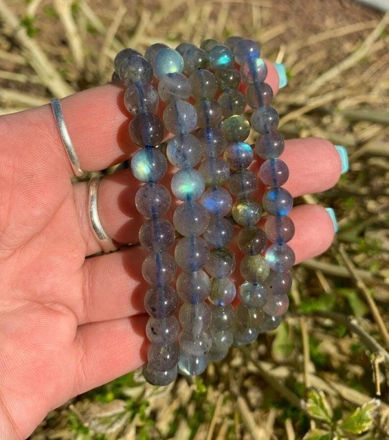 Natural Labradorite 8MM Beads Healing Reiki Gemstone Handmade Stretch Bracelet