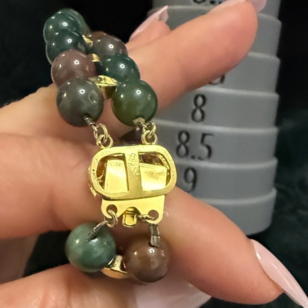Gold Filigree Clasp Green & Red Agate Beaded Bracelet – Women Jewelry