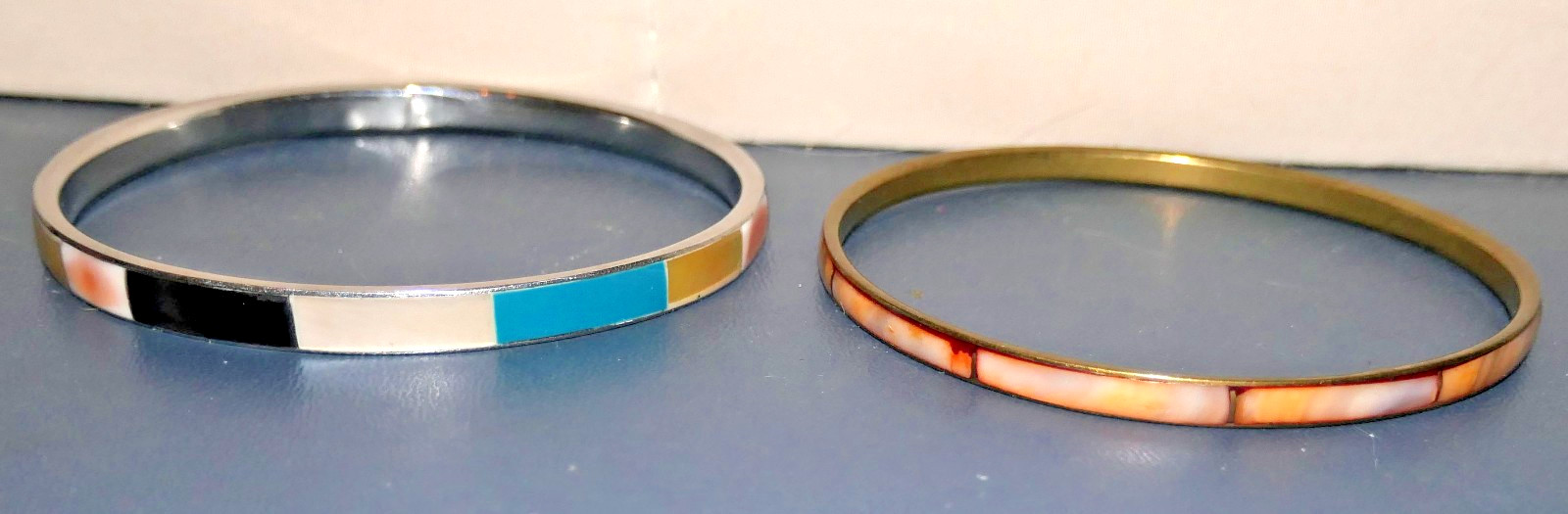 Lot of 13 Bracelets Inlaid Metal Various Colors