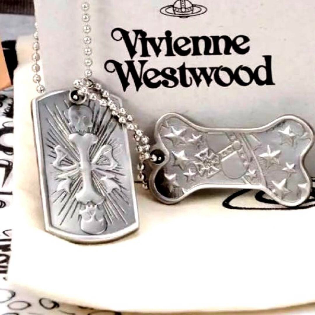 Vivienne Westwood Dock Tag Plate Necklace Pendant 60cm Silver Outlet authentic
