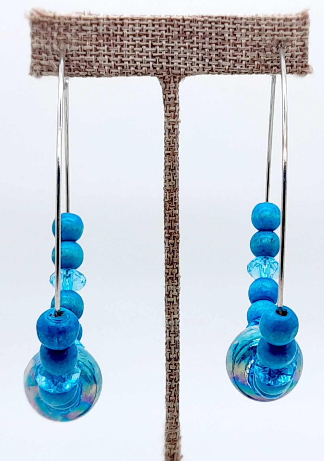 Bohemian Circle blue Wood Beaded plastic Bead Dangle Jewelry Hoop Earrings
