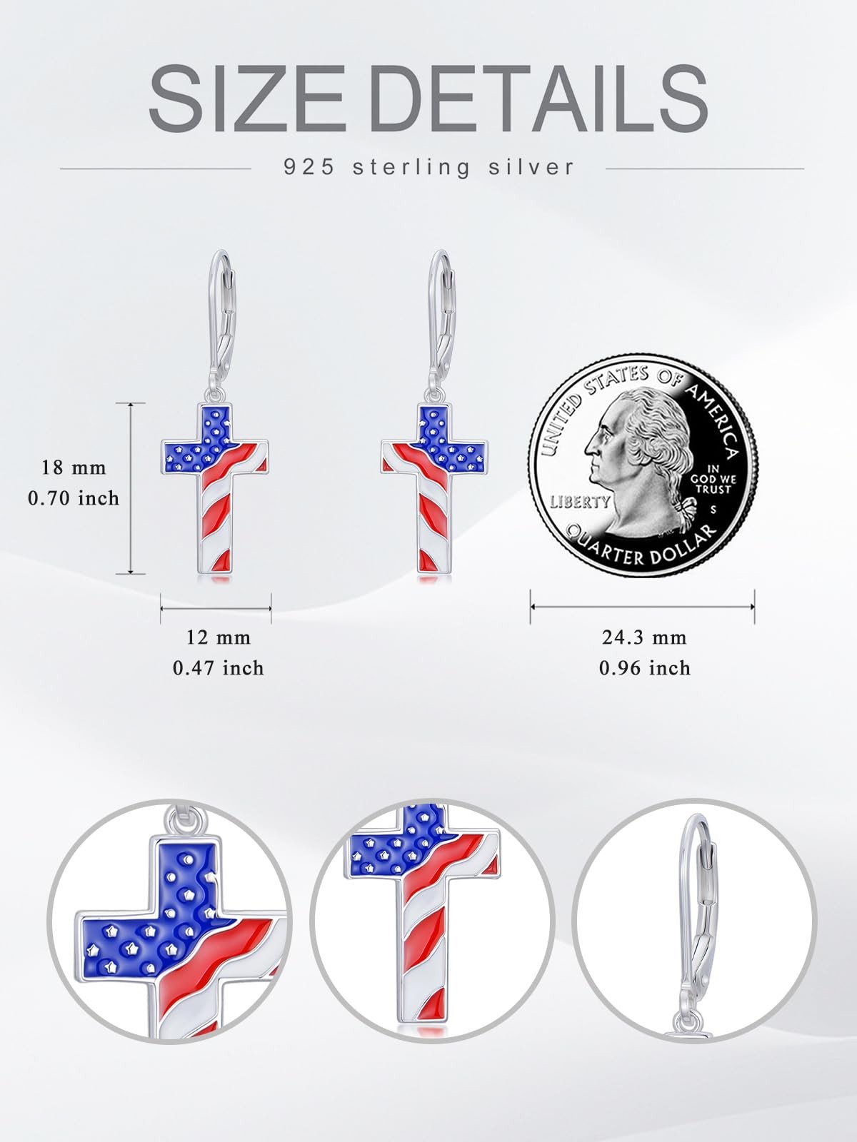 American Flag Earrings 925 Sterling Silver 4th of July Stud Earrings Red Whit…