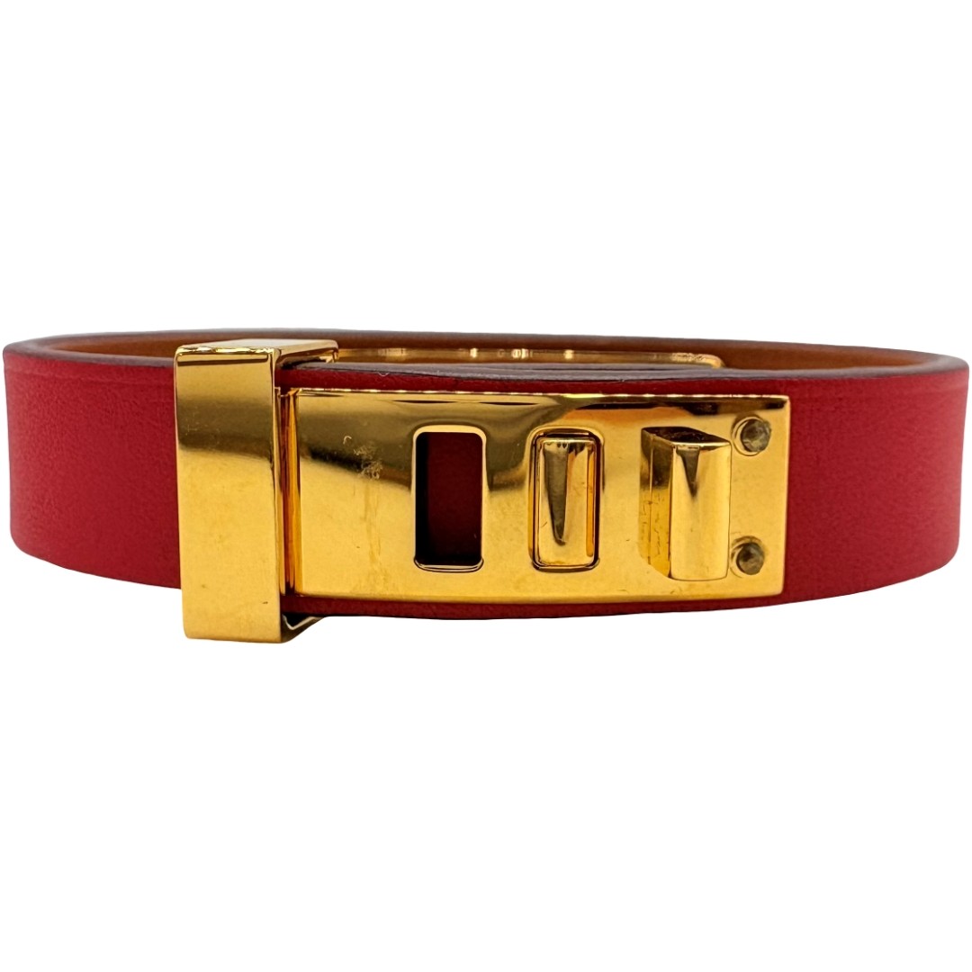 Authentic HERMES T2 As de Coeur Y Stamp Bracelet Red Leather #36638568