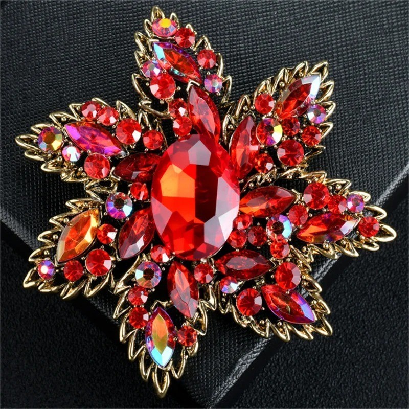 Vintage Style Large Sparkly Purple Flower Brooch Pin with Gemstones