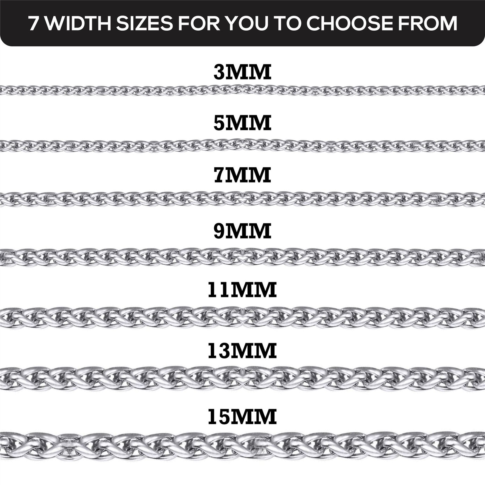 GOLD 316L STAINLESS STEEL 5MM WIDE 22″ / 55CM LONG SPIGA WHEAT ROPE KNOT CHAIN
