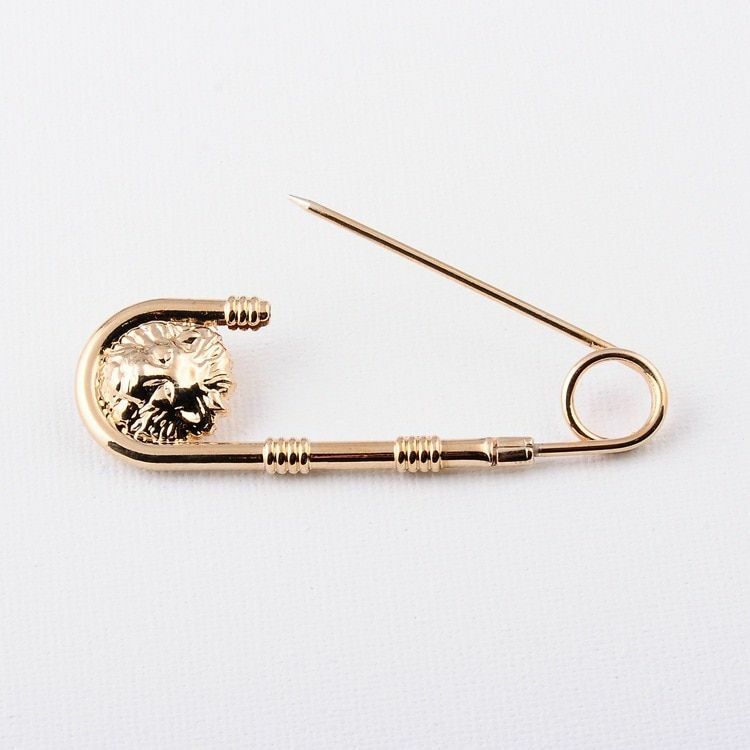 1pc Gold Alloy Double Lion Head Brooch Pin Fashion Safety Pins Brooch For Women