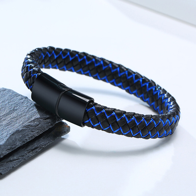 Braided Leather Medical Alert Men Bracelet Cuff Bangle Free Personalized Engrave