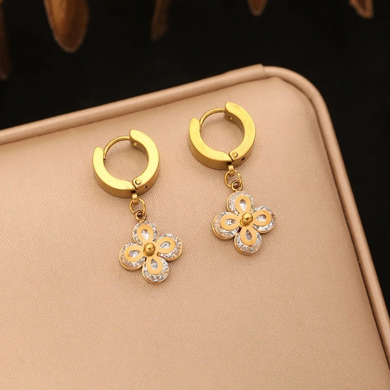 316L Stainless Steel Colored Zircon Necklace Earrings Set Luxury Sparkling Cryst