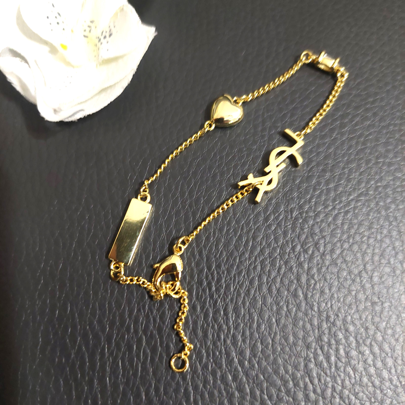 YSL Saint Laurent Heart Logo Charm Bracelet