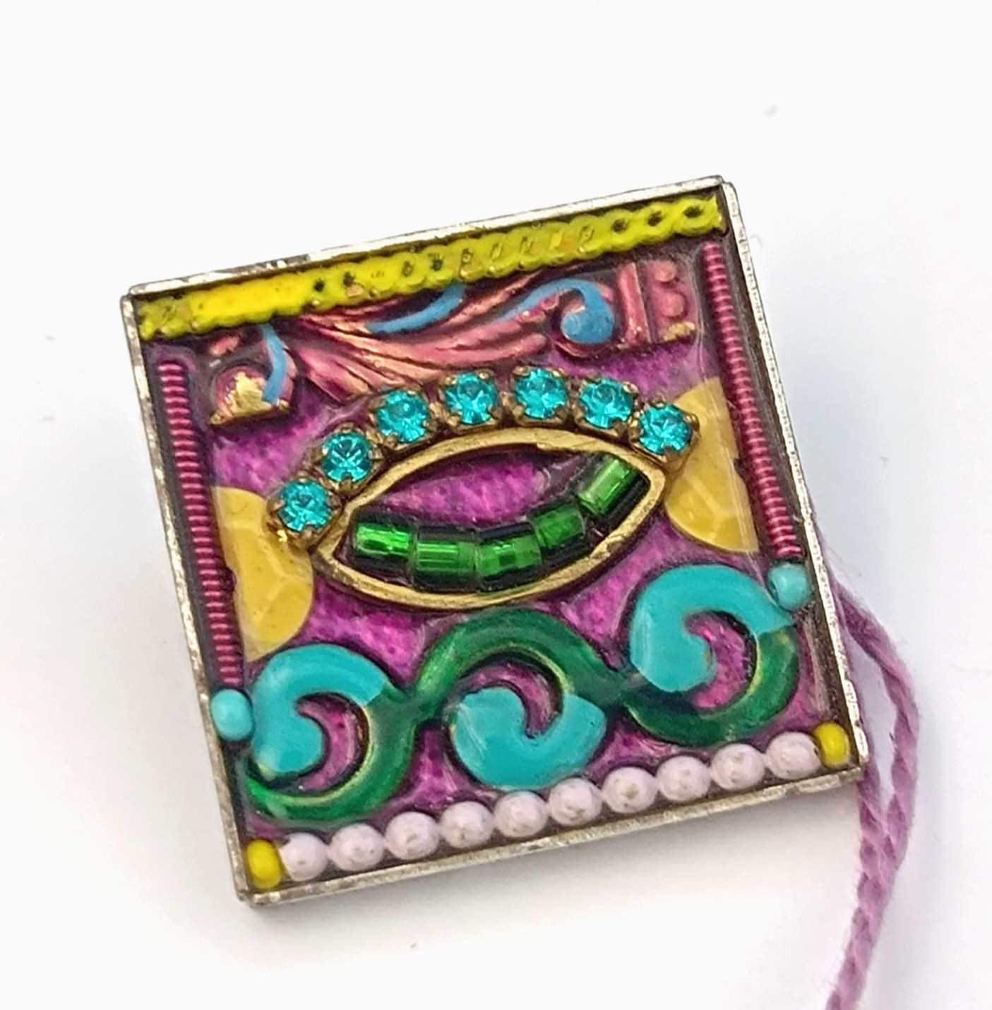 ADAYA Colorful Mosaic Brooch Eye Design Small Square Pin Folk Expressive Gift