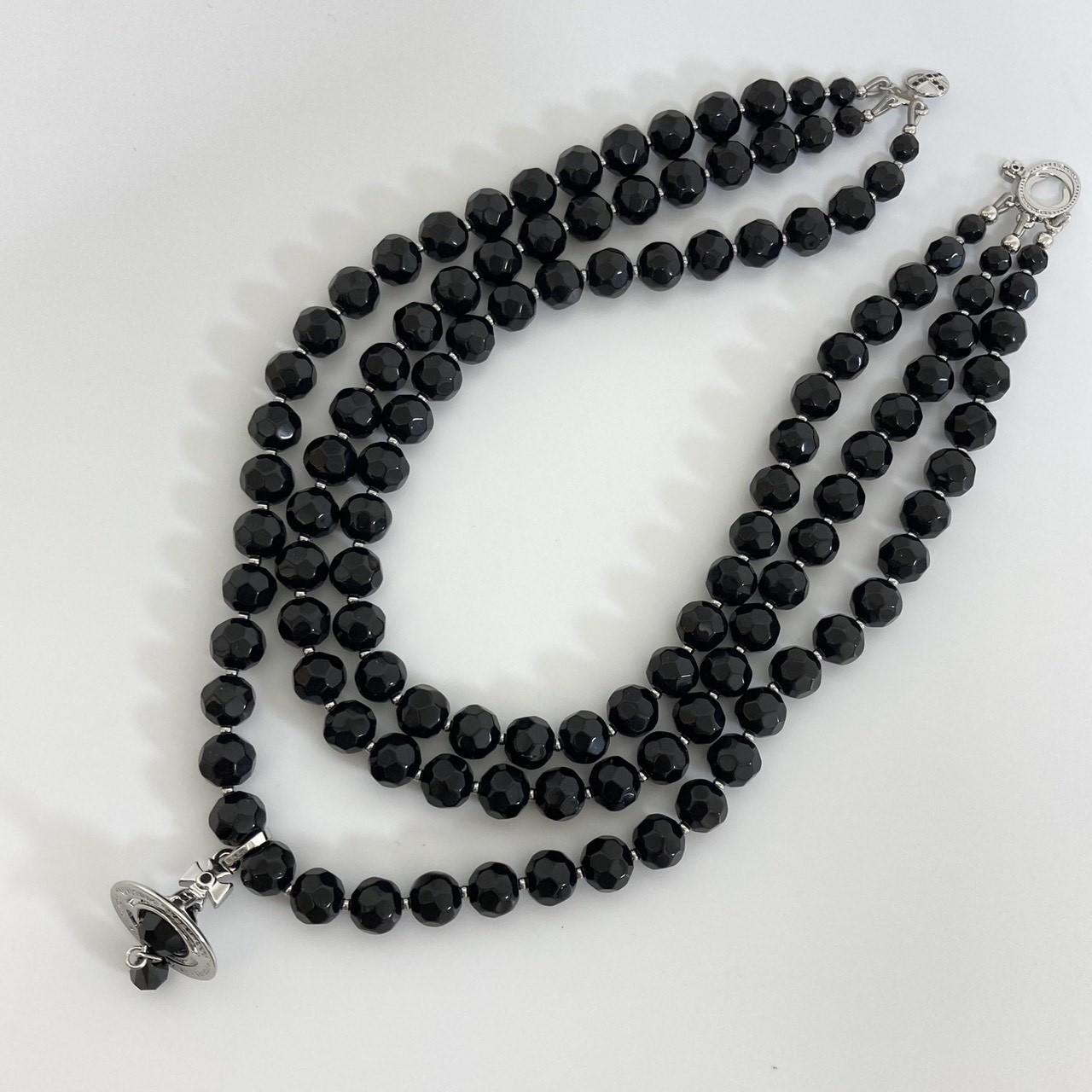 Vivienne Westwood Necklace 3-Strand Drop Choker Black Silver NO BOX