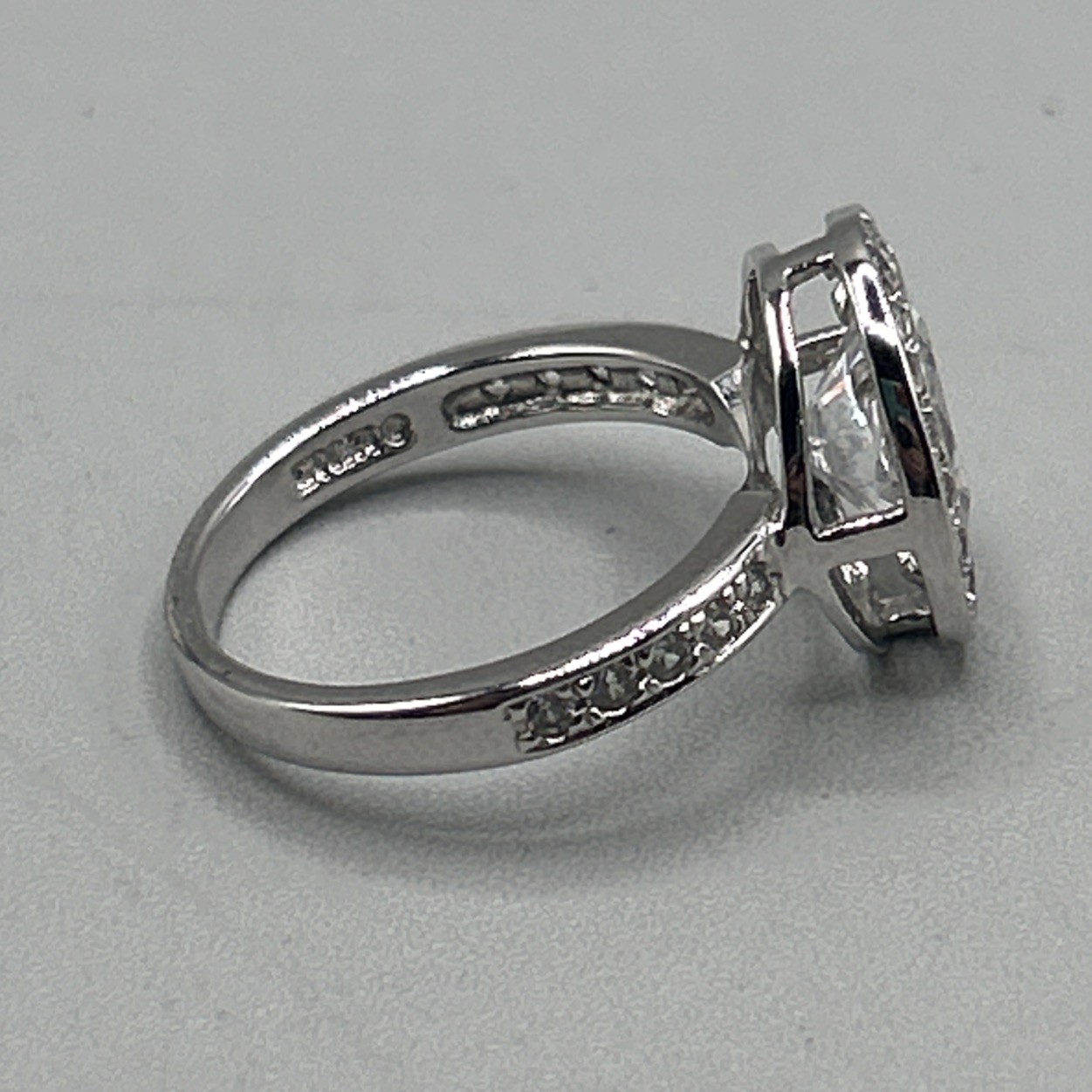 Oval Clear Stone Ring Illegible Markings Costume Jewelry from China
