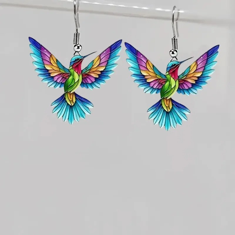 Acrylic Hummingbird Drop Earrings Retro Colorful Bird Women Jewelry Gift