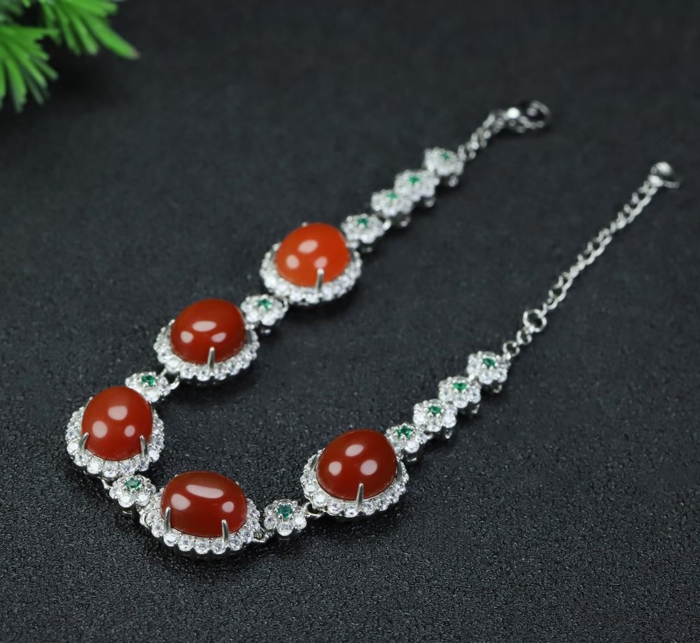 Girl Grandma Mothers Lady Women Red Jade Beads Bracelet Jewelry Gift Box DD298