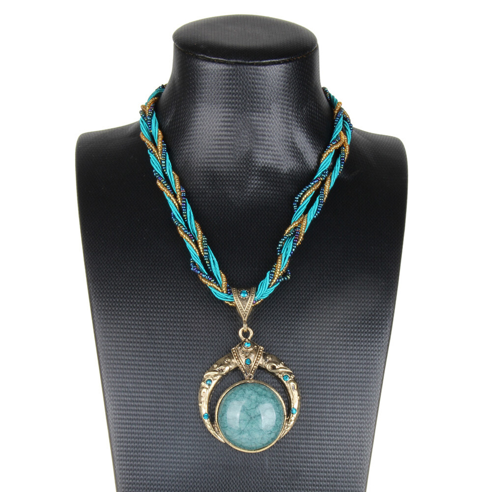 Women Lady Retro Vintage Bohemian Necklace Rope Chain Rhinestone Pendent Jewelry