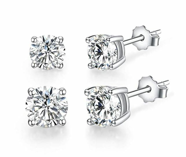 SEAZA 925 Sterling Silver Stud Earrings 5A Cubic Zirconia 2 Pair 4.5mm & 5.5mm