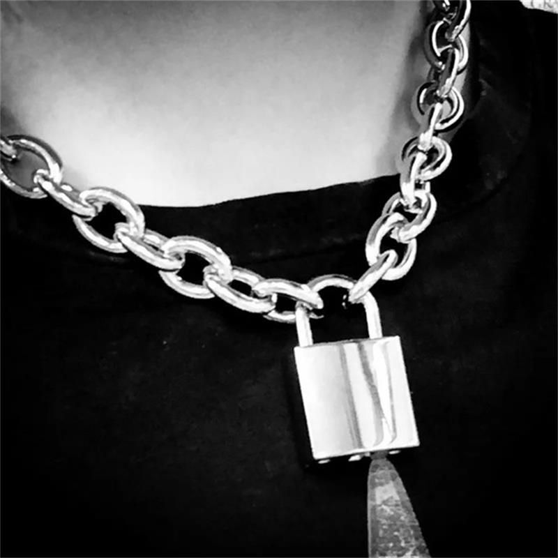 Hot Lock Chain Necklace Punk Stainless Steel Link Padlock Pendant Gothic Jewelry