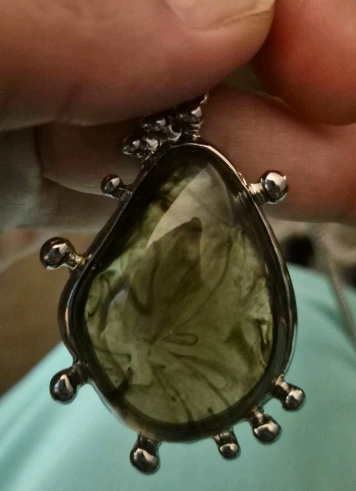 Resin Made Stone Pendant Necklace Long Chain