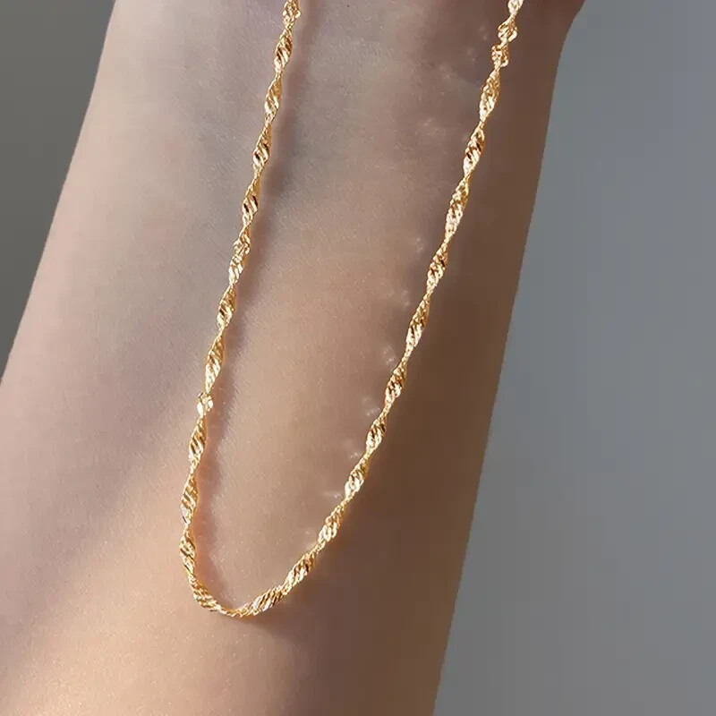 18K Gold Plated Stainless Steel Necklace Clavicle Chain Women Girl Jewelry Gift