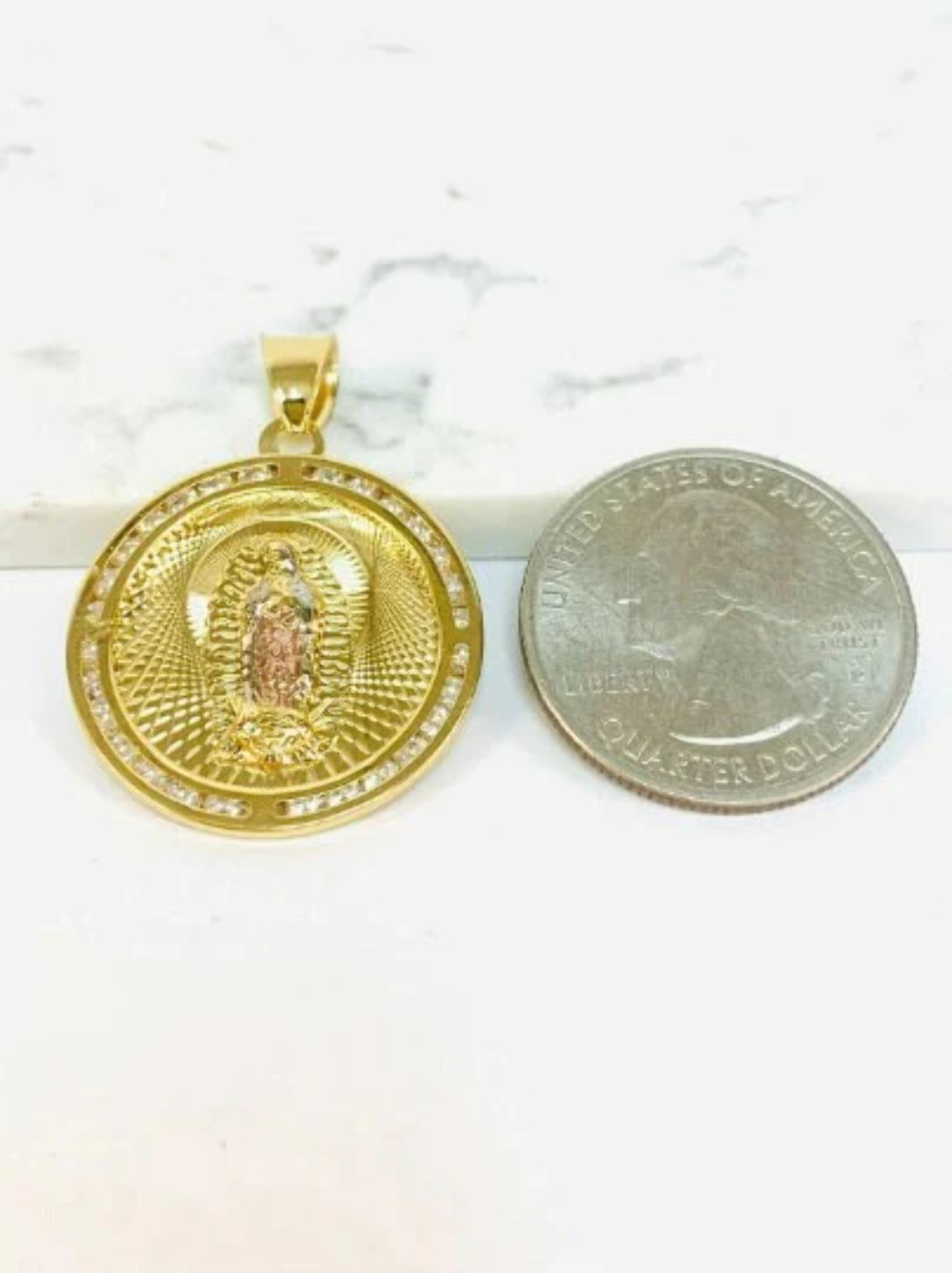 14K GOLD F VIRGEN DE GUADALUPE NECKLACE 24″ MEN’S CADENA DE GUADALUPE TRES OROS