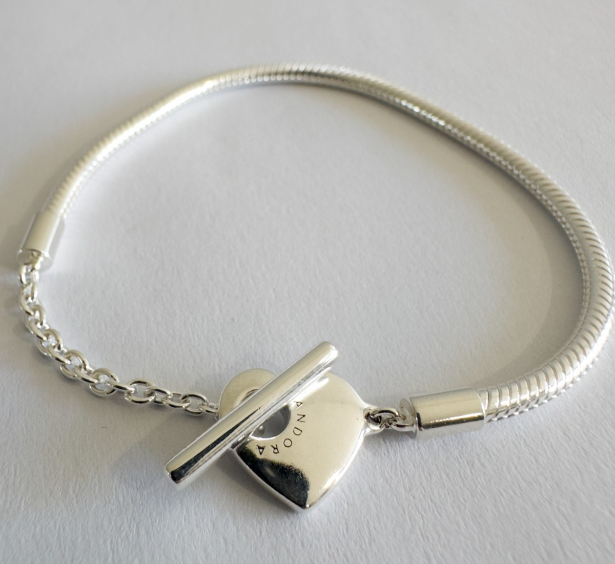 NEW Pandora Silver Bracelet HEART T-BAR Snake Chain 7.5in – 19cm #599285C00