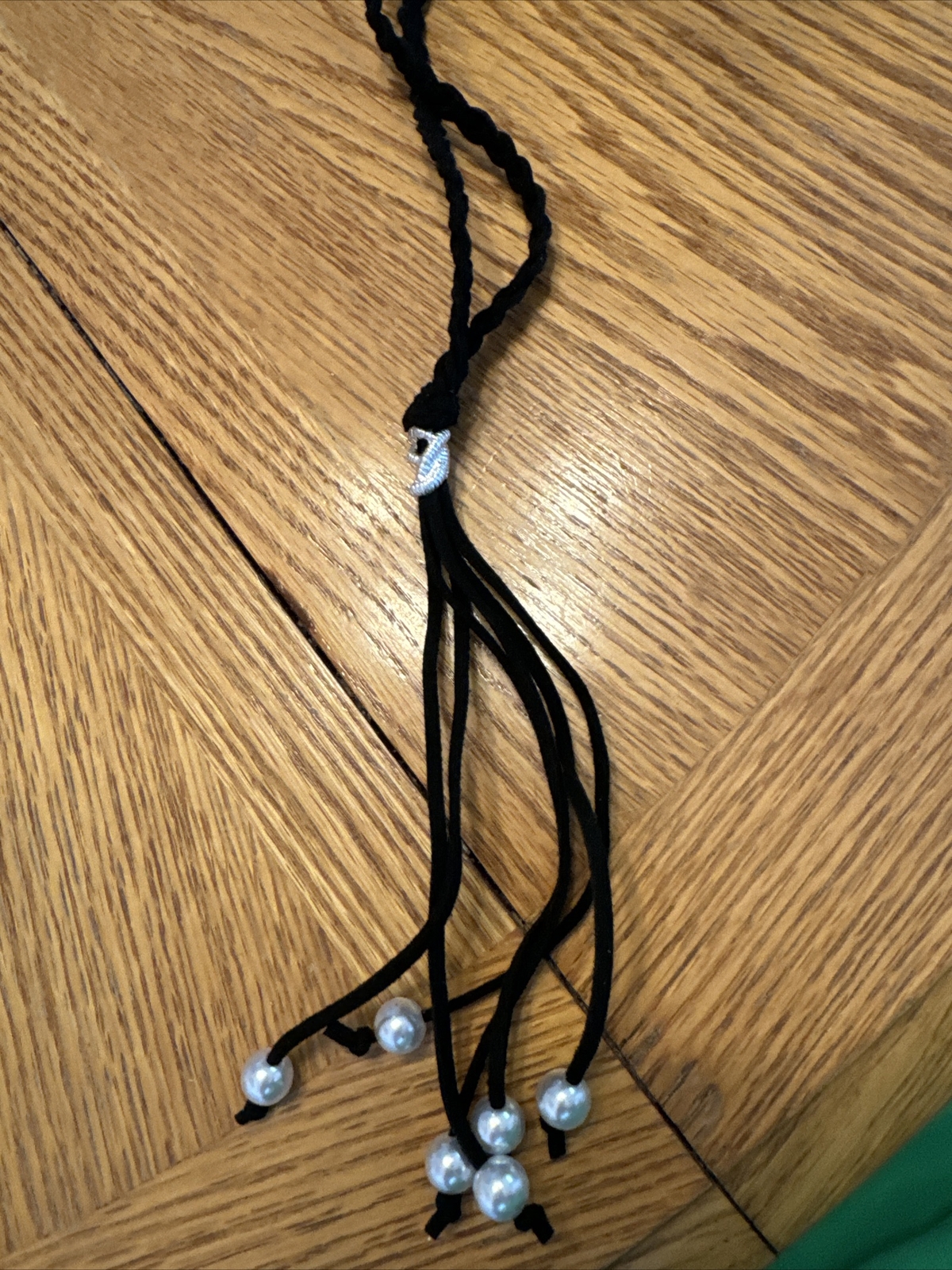 Plunder Design Fashion Trendy Jewelry Black Tie Boho Braided Cord Pearl Necklace