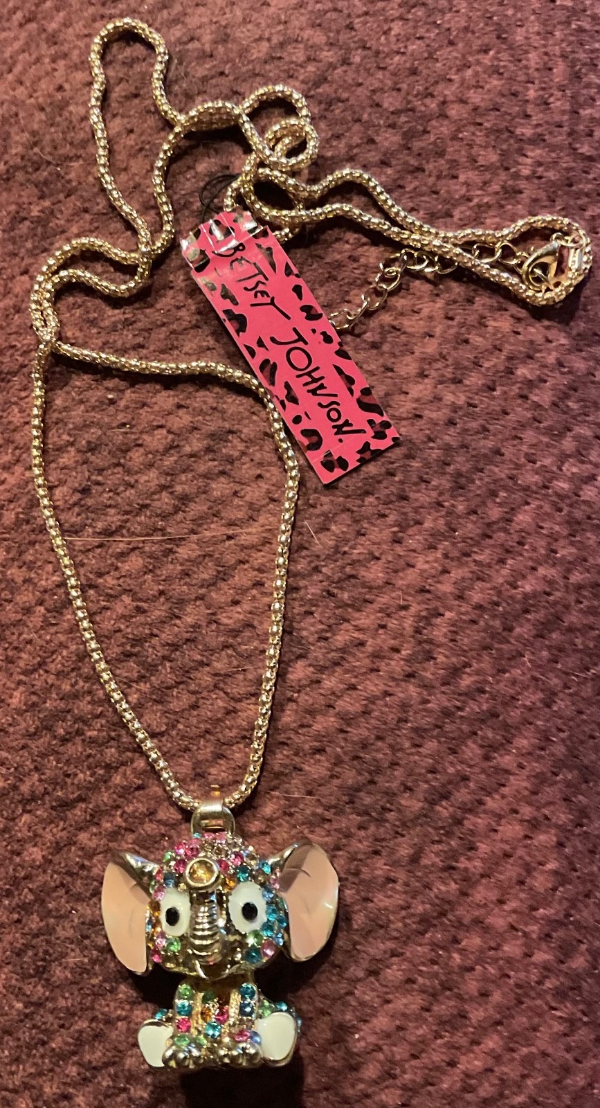 Betsey Johnson Elephant Necklace Multicolor Crystals