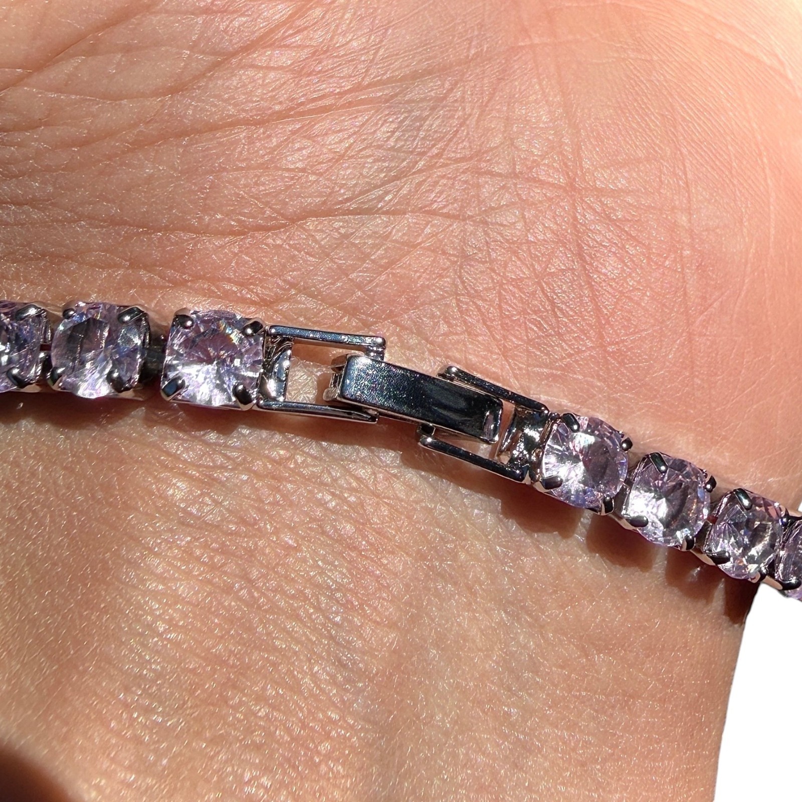 Tennis Bracelet Pink Stones Silver Plated 6.7in 7.5in Dainty