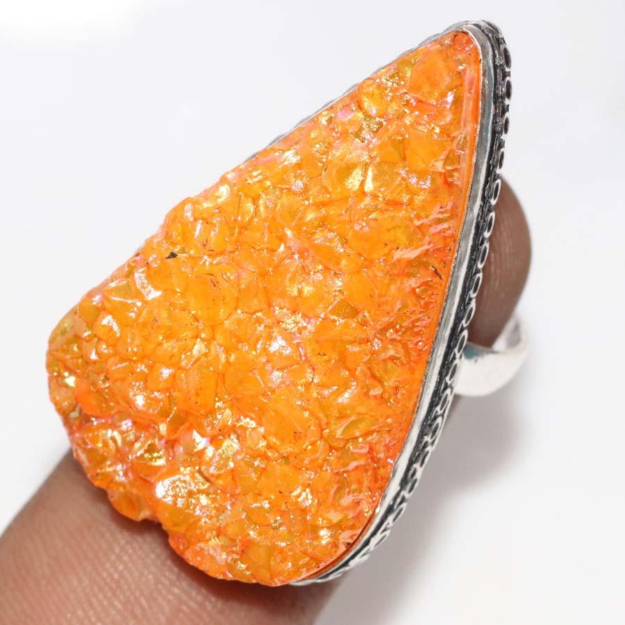 Yellow Titanium Druzy 925 Silver Plated Ring US 9.5 Stylish Jewelry Trendy GW