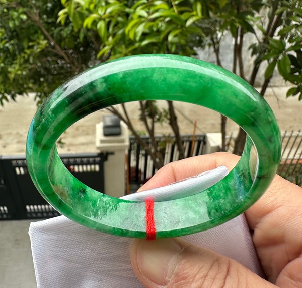 Natural Grade AAA Ice Green Burmese Jade jadeite bracelet bangle Women 56MM