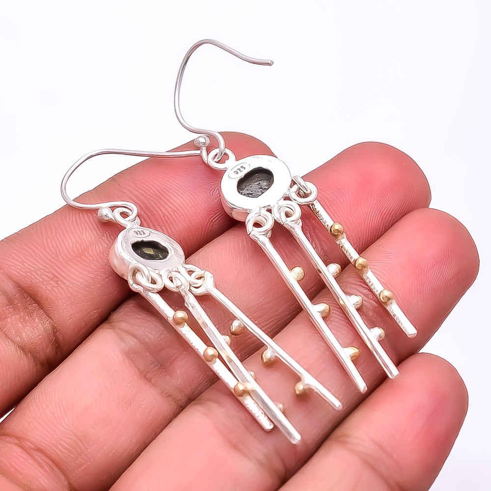 Copper Black Obsidian 925 Sterling Silver Two Tone Earring 2.15″ E_9279_233_25
