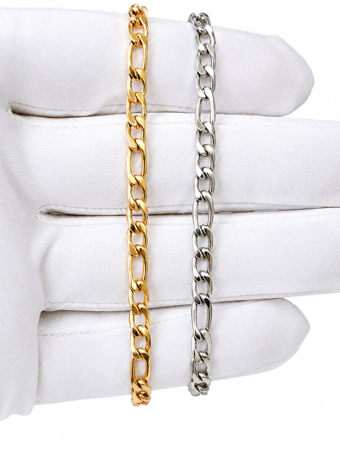 Stainless Steel Gold Plated Figaro Bracelet Unisex Hip Hop Jewelry 7in, 8in, 9in