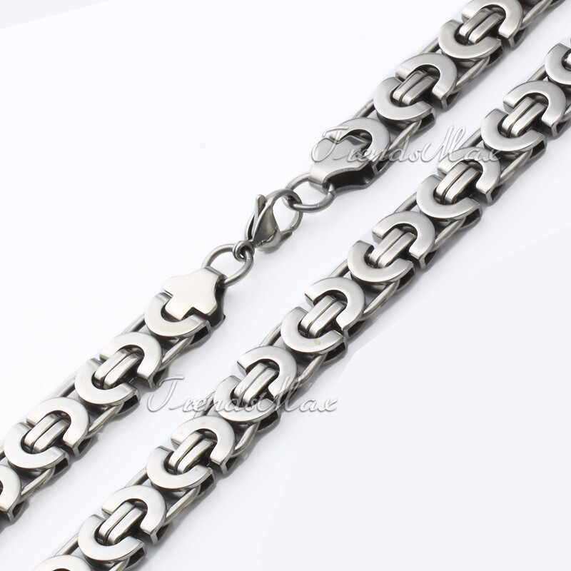18-36″ 11mm Stainless Steel Flat Byzantine Link Chain Necklace or Bracelet 7-10″