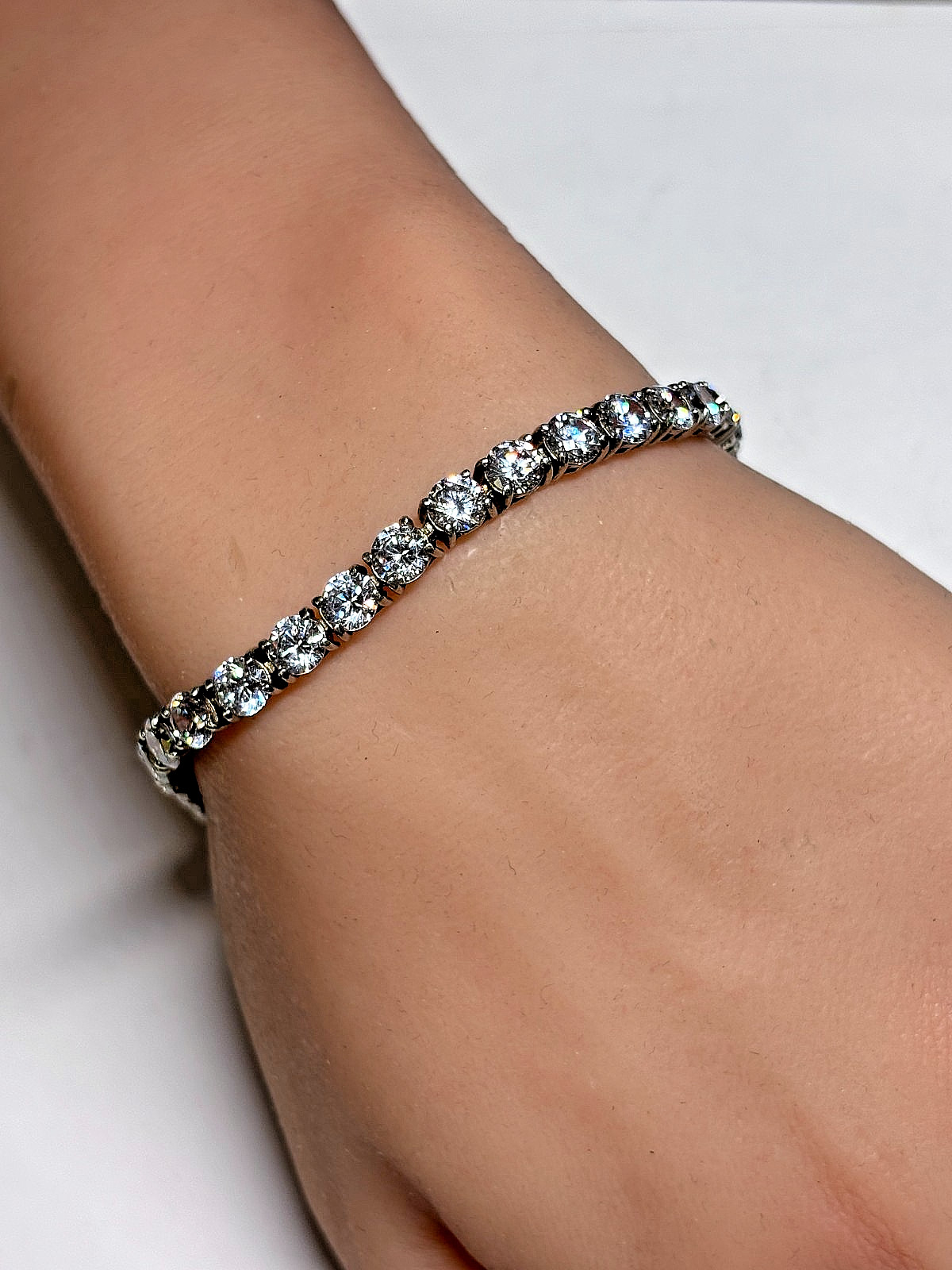 Sterling Silver Round Cut CZ Tennis Bracelet 15.7g 8.5in