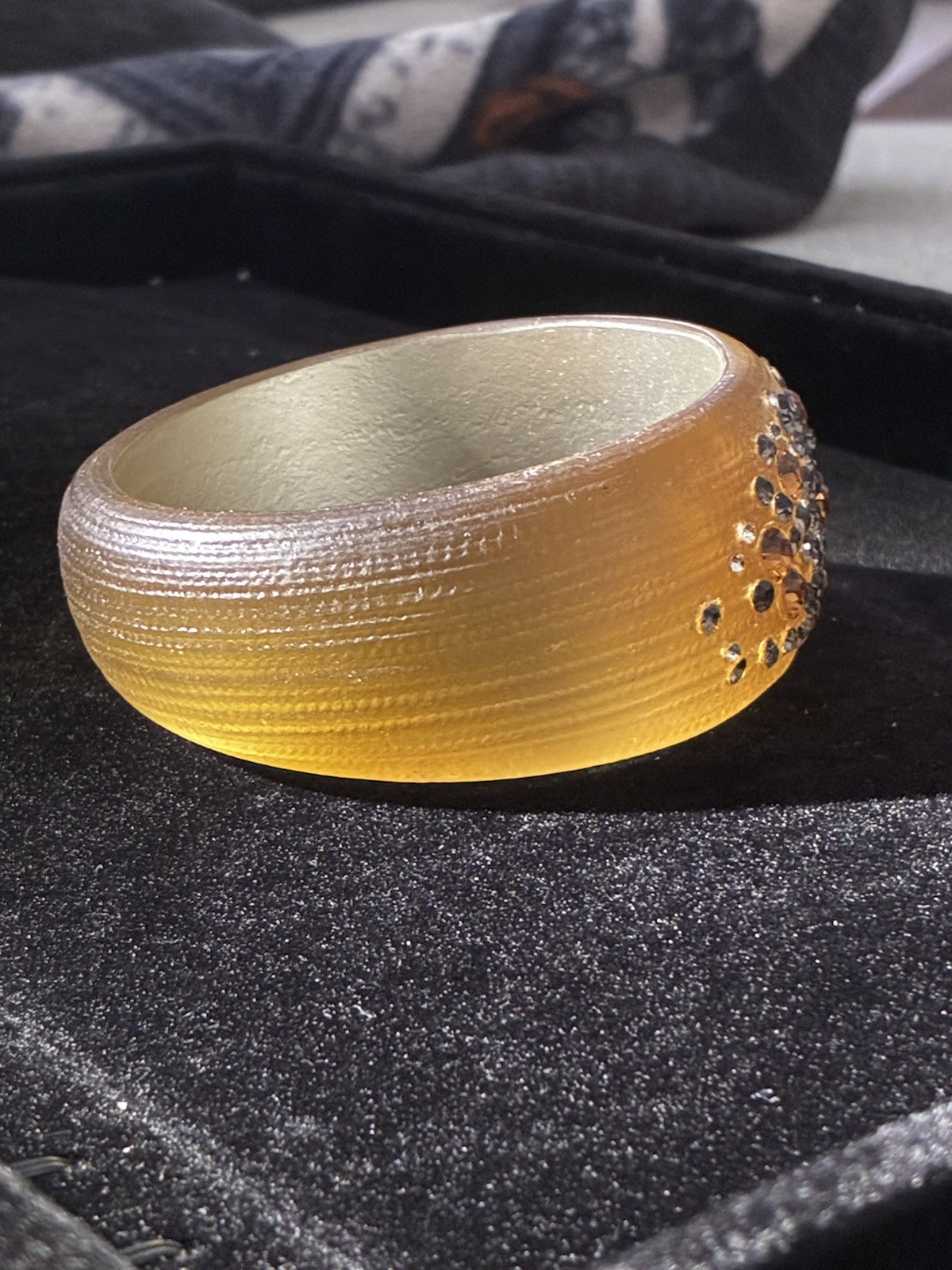 Alexis Bittar Gold Wide Lucite Star Dust Crystals Textured Bangle Bracelet