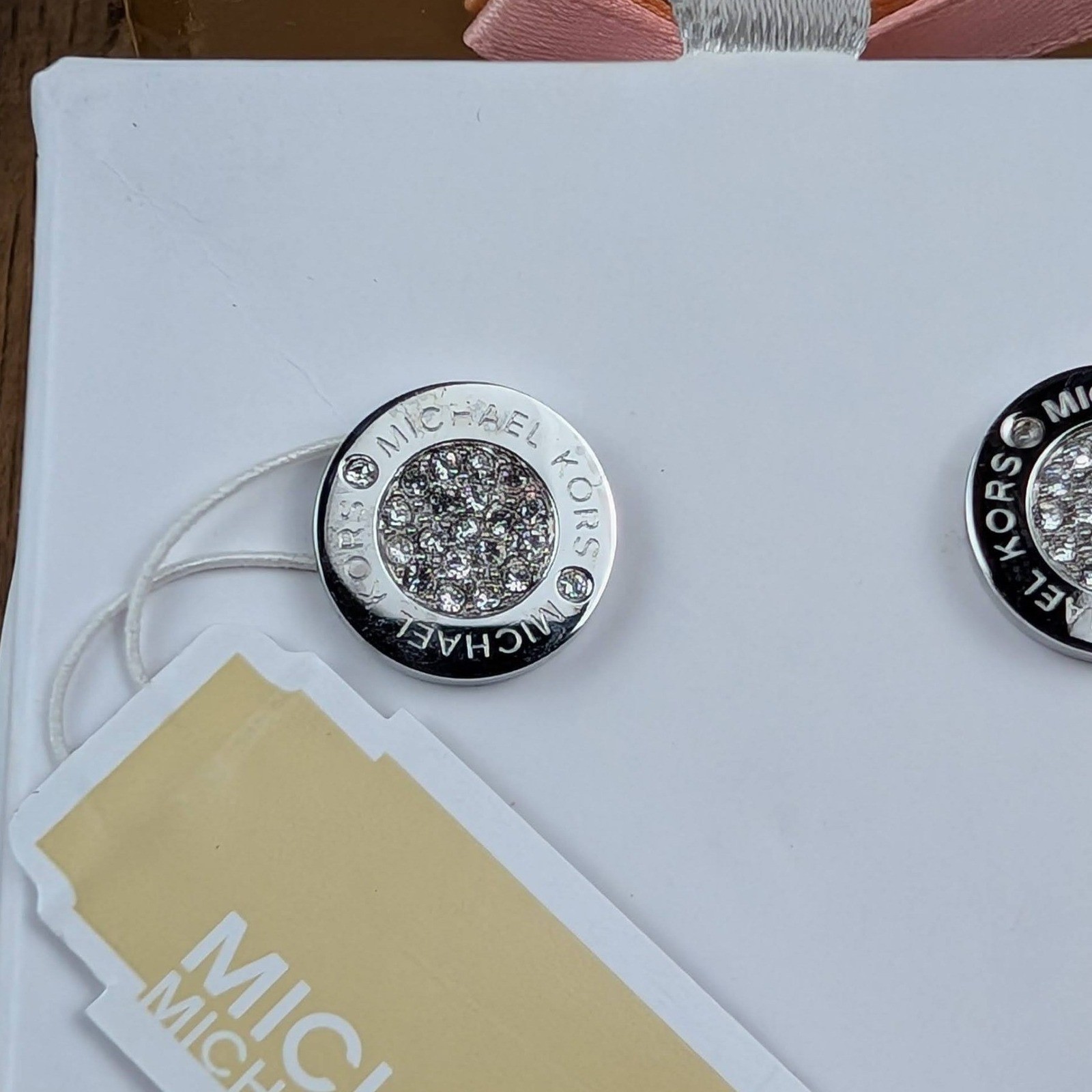 Michael Kors Silver Tone Pave Crystal Logo Stud Earrings MKJX4667791 NWT Box