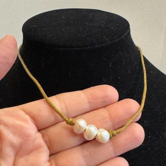 Natural Genuine Freshwater Pearls & Brown Leather Cord Necklace 18”