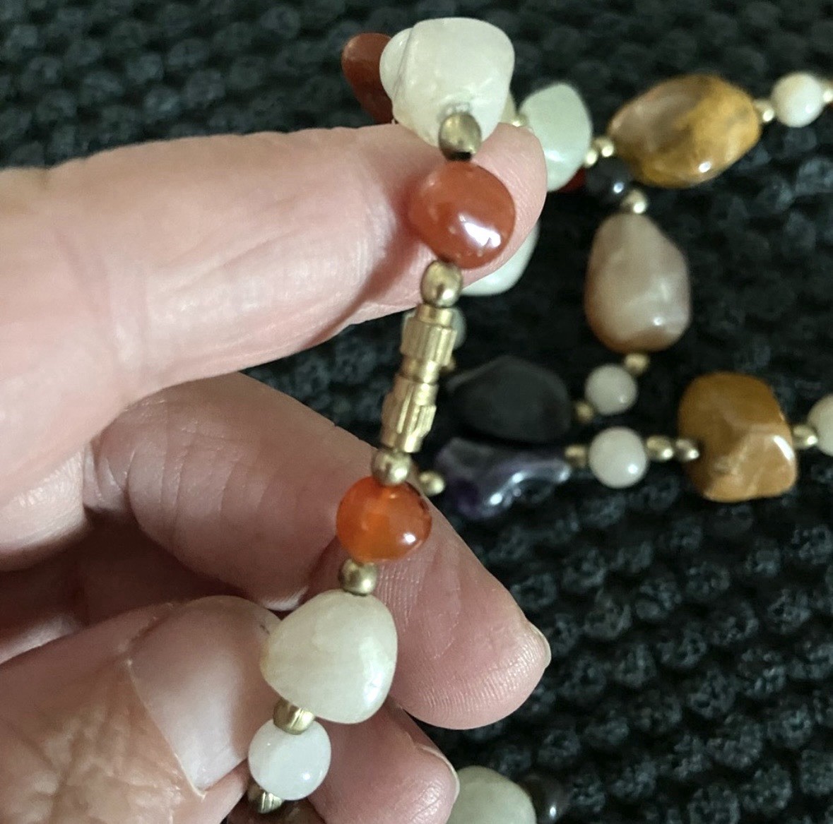 Multicolor Freeform Stone Beaded Necklace Ball/Bead Chain Barrel Closure