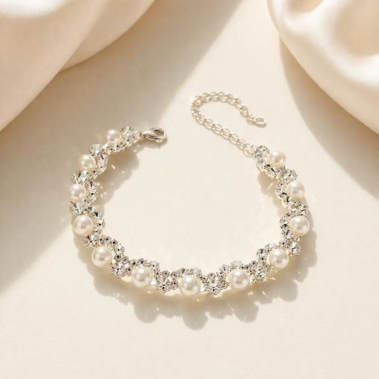 Pearl Crystal Bracelet,Bridal Bracelet,Cute Romantic Pearl Bracelet,002