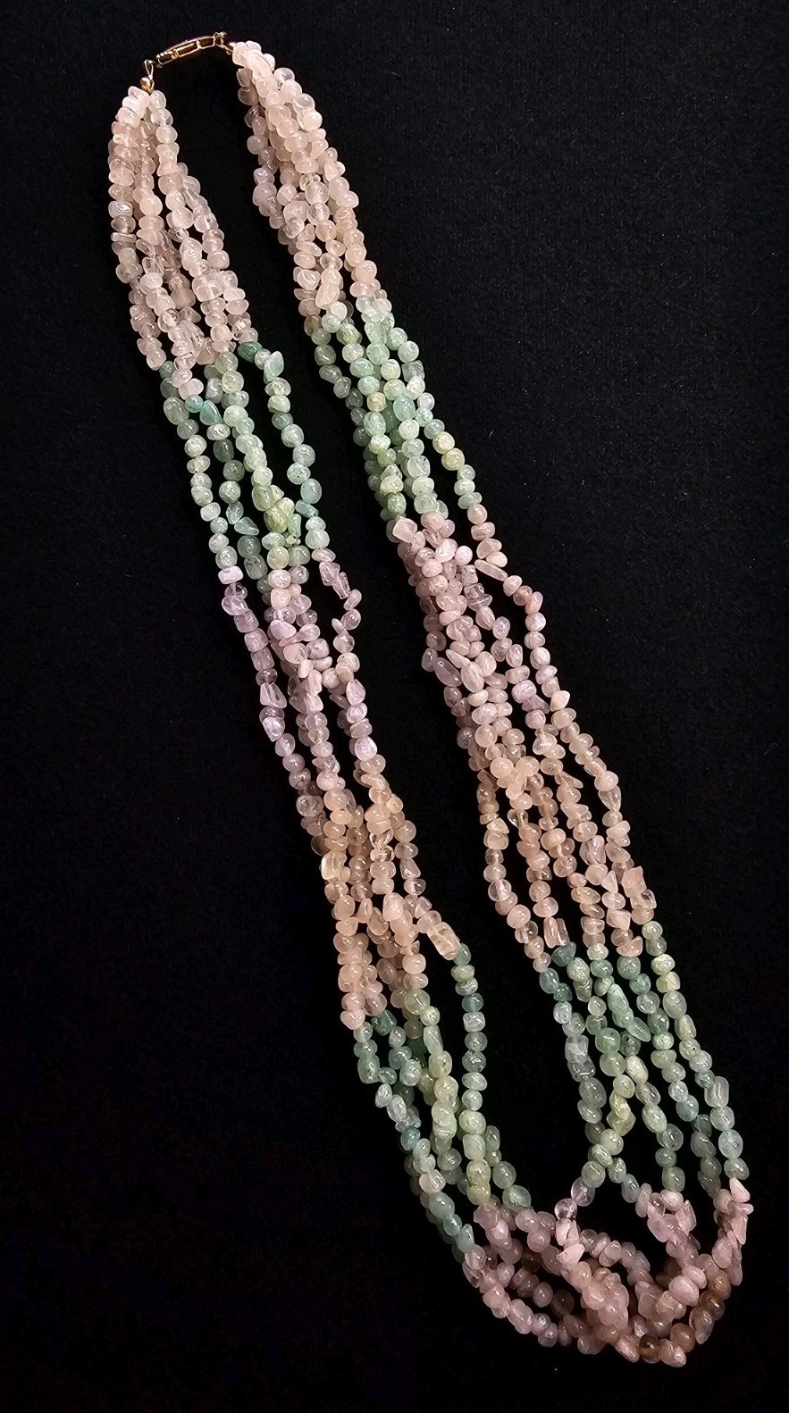 Five-strand Pastel Pink Rose quartz & Mint Green Adventurine & Amethyst 23″ Neck