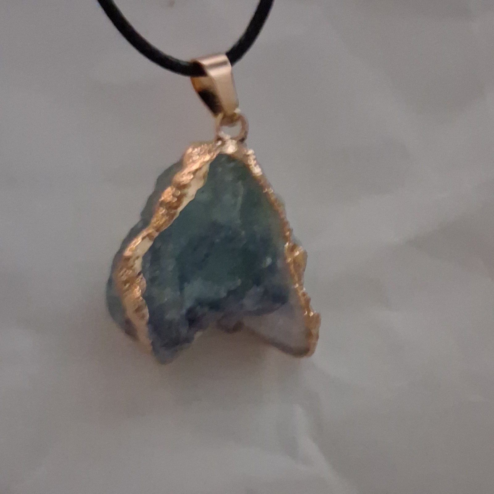 Black Cord Pendant Necklace with Blue/green Crystal Charm