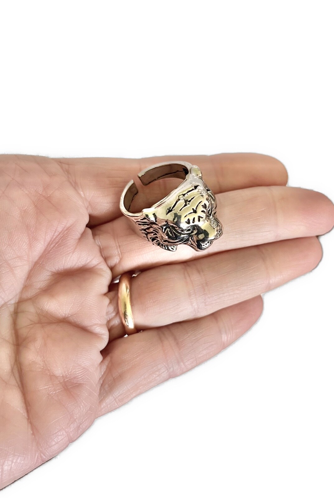 1″ Wide Silver Tone Tiger Head Casual Everyday Statement Unissex Ring Size 8