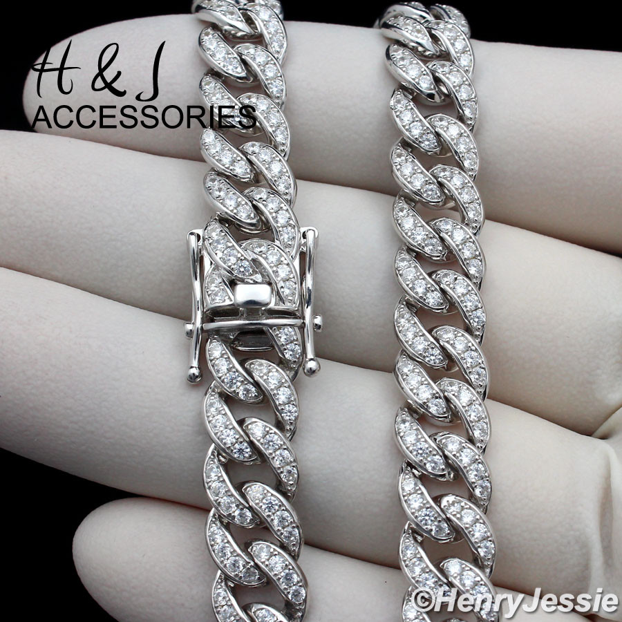 MEN 925 STERLING SILVER 18″-30″X8MM ICY CZ MIAMI CUBAN CURB CHAIN NECKLACE*SN11