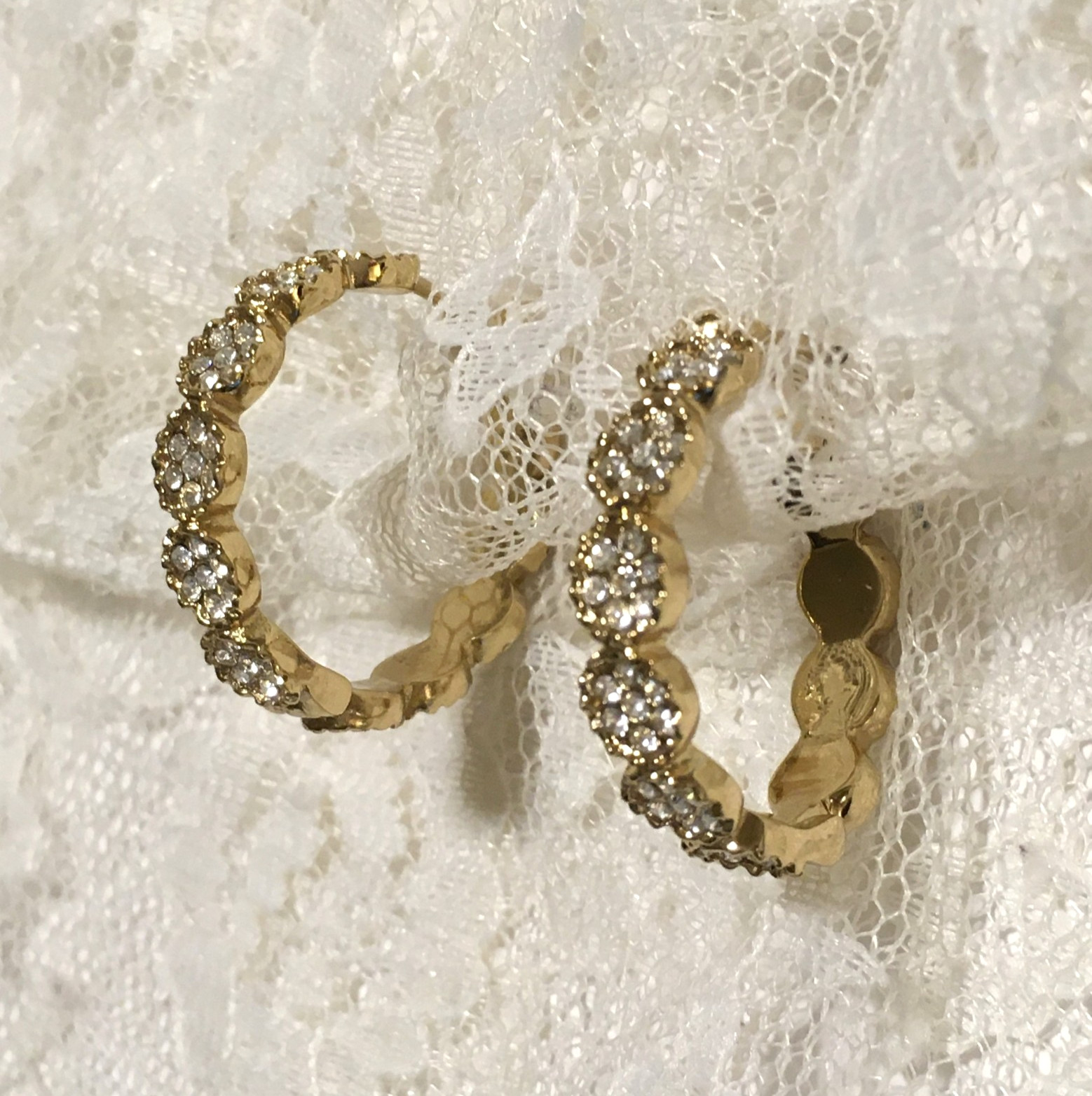 Kate Spade Hoop Earrings Rhinestones Gold Tone Hinged Pierced Everyday Wear