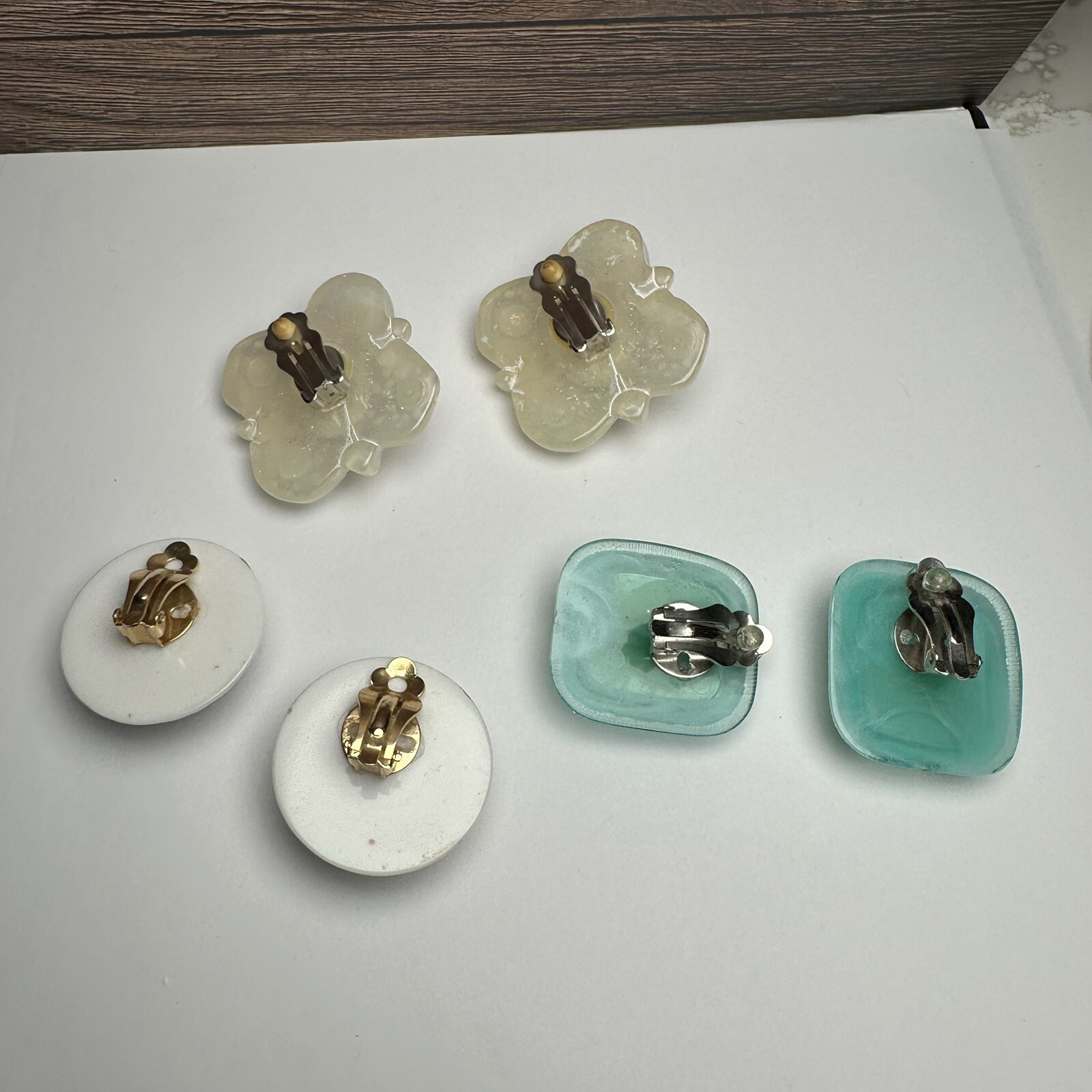 Vintage & Retro Colorful Plastic / Resin Clip On Earrings Lot Of 3