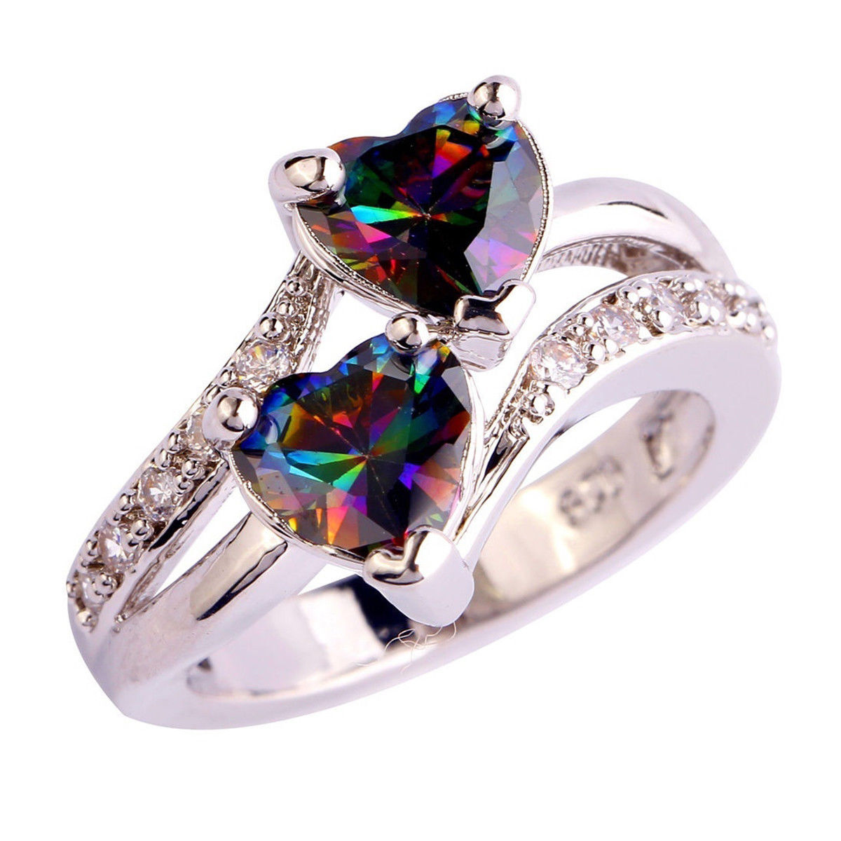 925 Sterling Silver Rainbow Mystical Fire Topaz Wedding Engagement Ring Size 7
