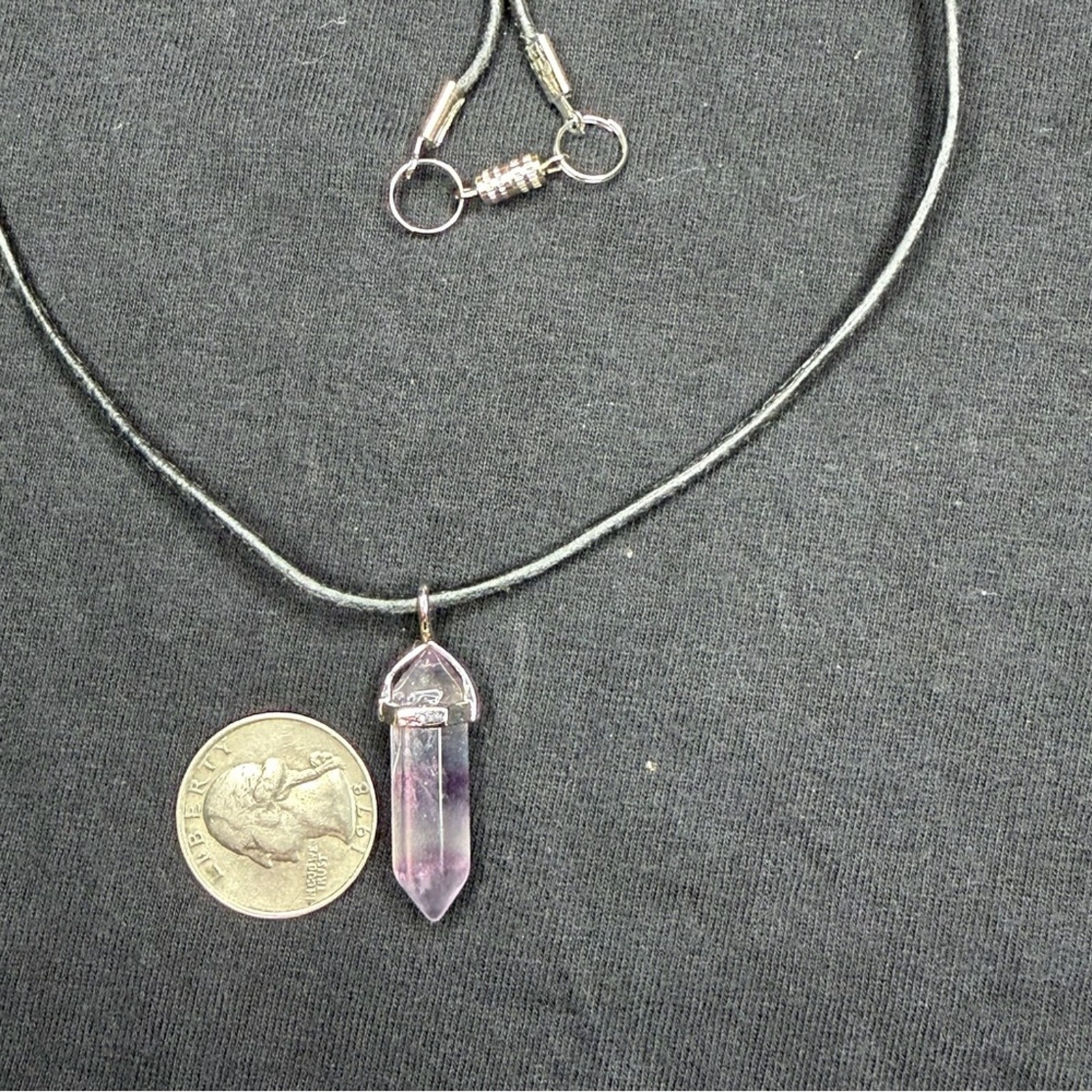 Fluorite pendant necklace handmade leather cord